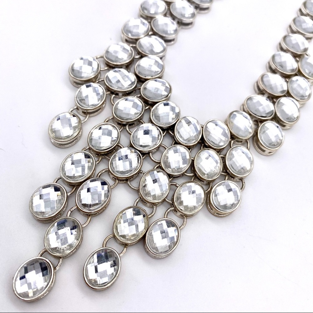 Euc Rhinestone Waterfall Bib Statement Necklace - image 5